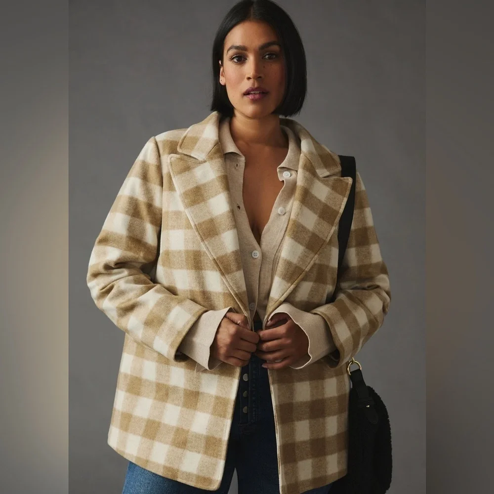 NWT Hutch Ivory Plaid One Button Blazer Size 1X